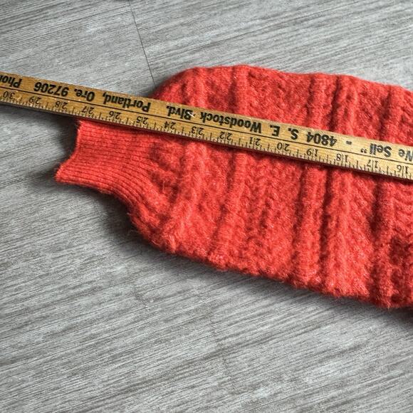 FRNCH PARIS Knit Sweater Womens M Orange Short Boxy Fit Cozy Typewriter - Picture 6 of 8